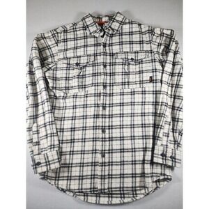 Walls Men's Heavyweight Brushed Flannel White Plaid Workwear Work Shirt Medium